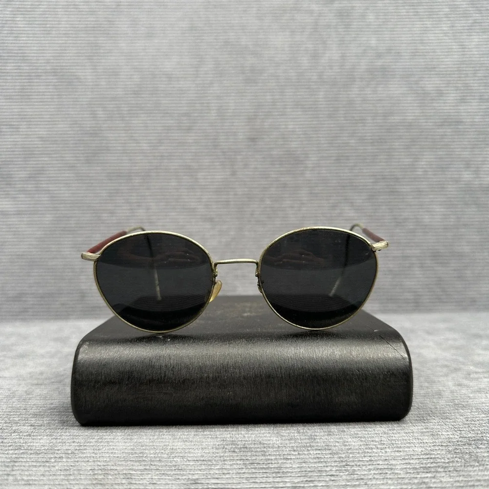 Vintage Round Gold Metal Sunglasses Cable Temples Dark Tinted Lenses Tortoise